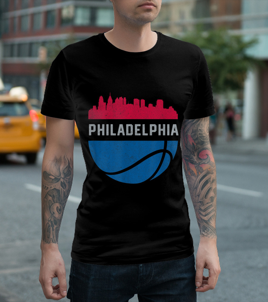Vintage Philadelphia Cityscape Basketball Skyline T-Shirt