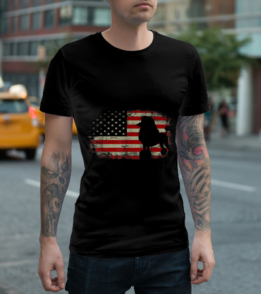 Poodle Puppy Silhouette USA Flag 4th Of July America T-Shirt