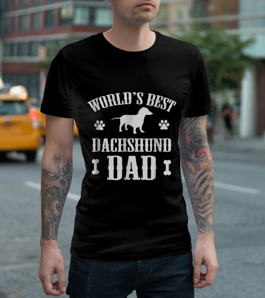 World's Best Dachshund Dad with Paw Prints and Dog T-Shirt