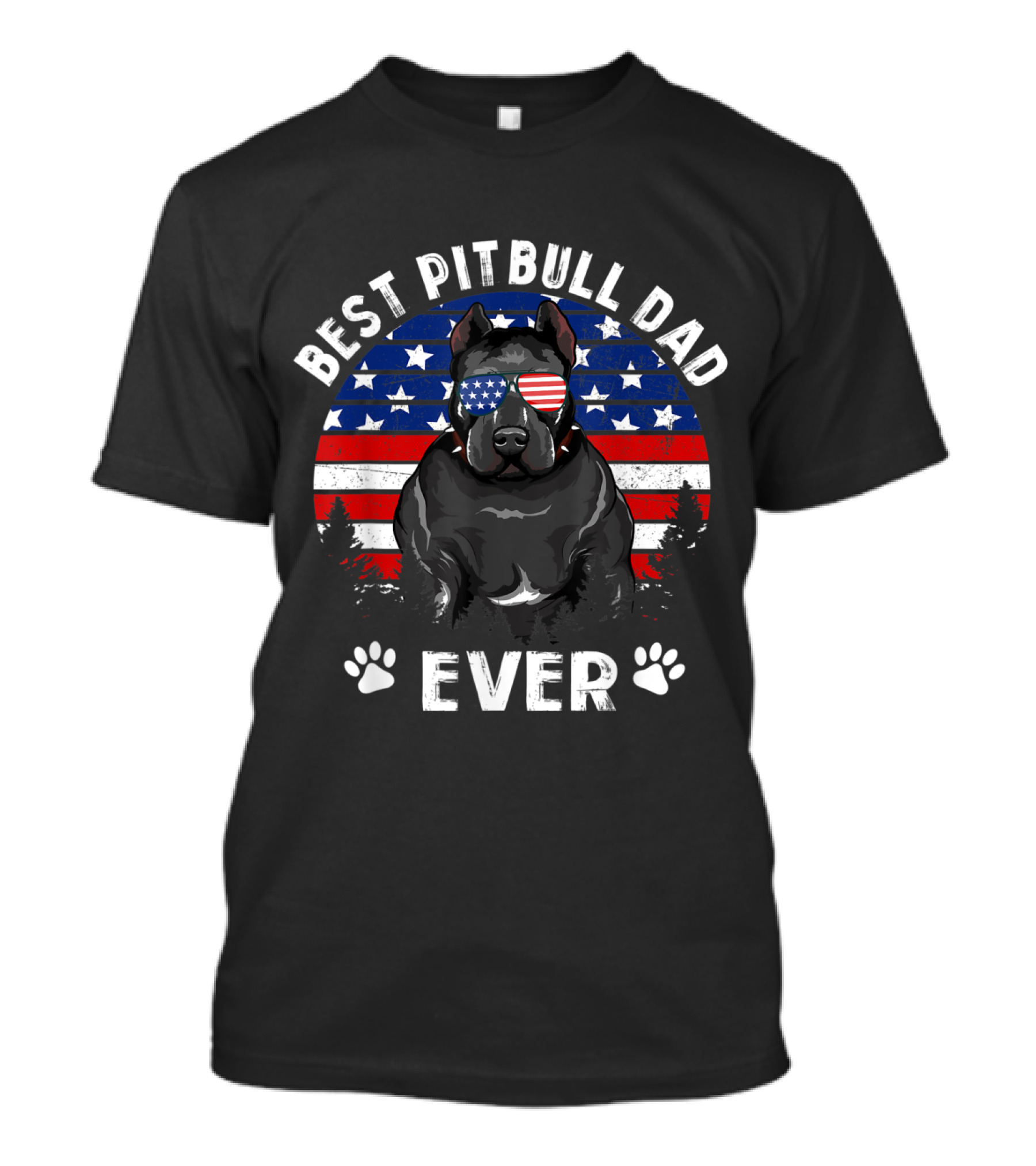 Best Pitbull Dad Ever US Flag Sunglasses Paw Prints T-Shirt