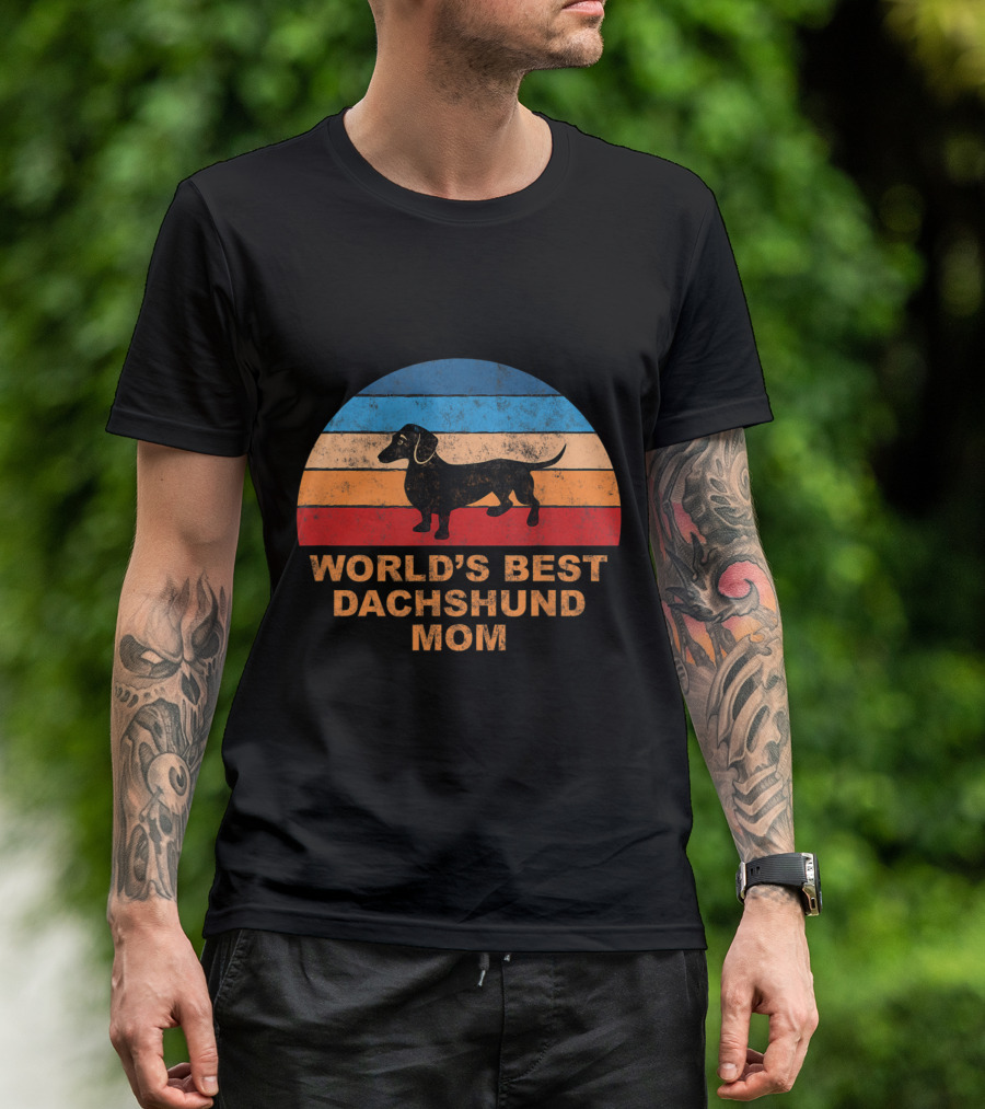 World's Best Dachshund Mom Retro Sunset T-Shirt