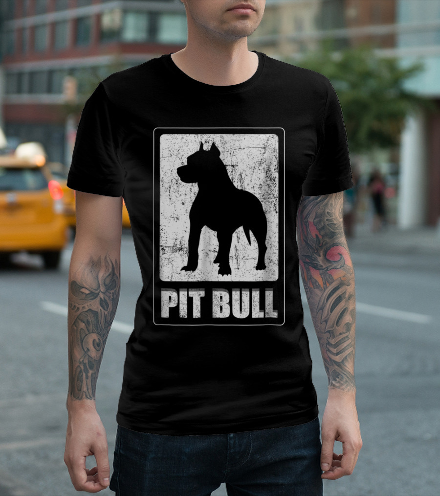 Vintage Pit Bull Dog Silhouette Grunge T-Shirt