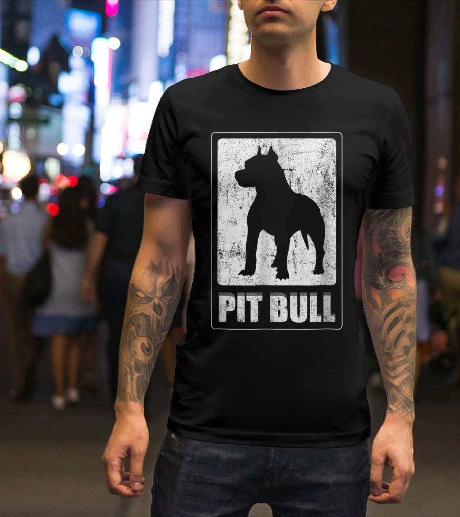 Vintage Pit Bull Dog Silhouette Grunge T-Shirt