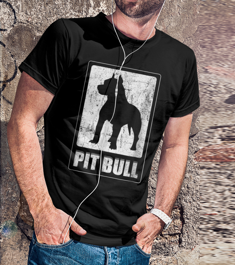 Vintage Pit Bull Dog Silhouette Grunge T-Shirt