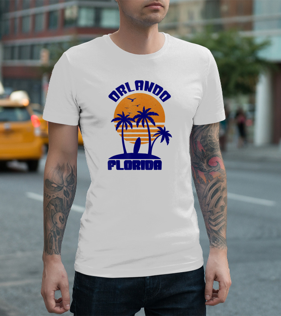 Orlando Florida Beach Surfing Sunset With Palm Trees And Surfboard T-Shirt