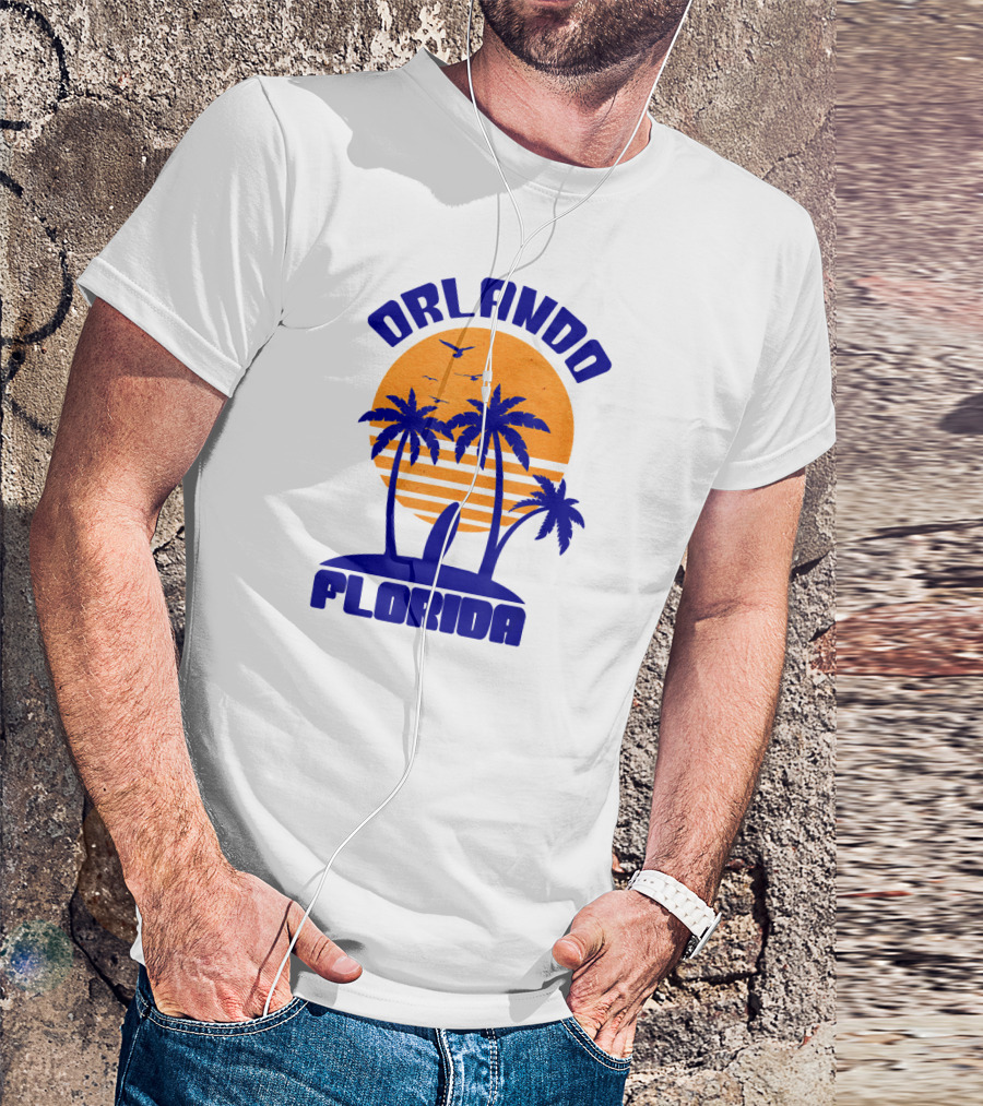 Orlando Florida Beach Surfing Sunset With Palm Trees And Surfboard T-Shirt