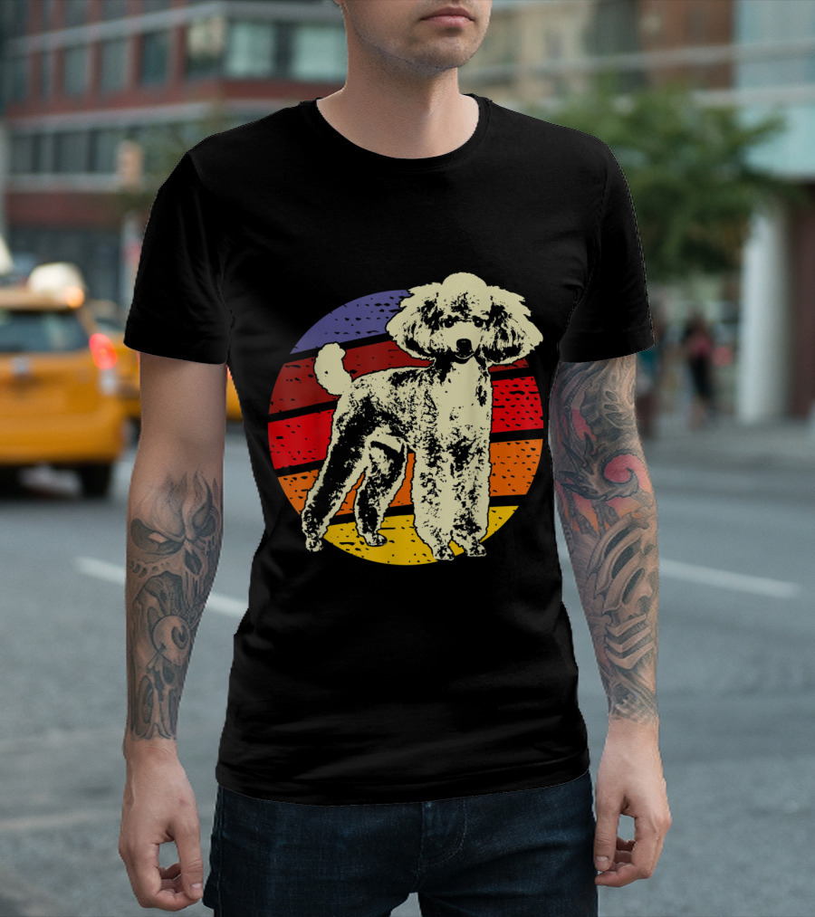 Vintage Poodle Dad Retro Rainbow Stripes T-Shirt