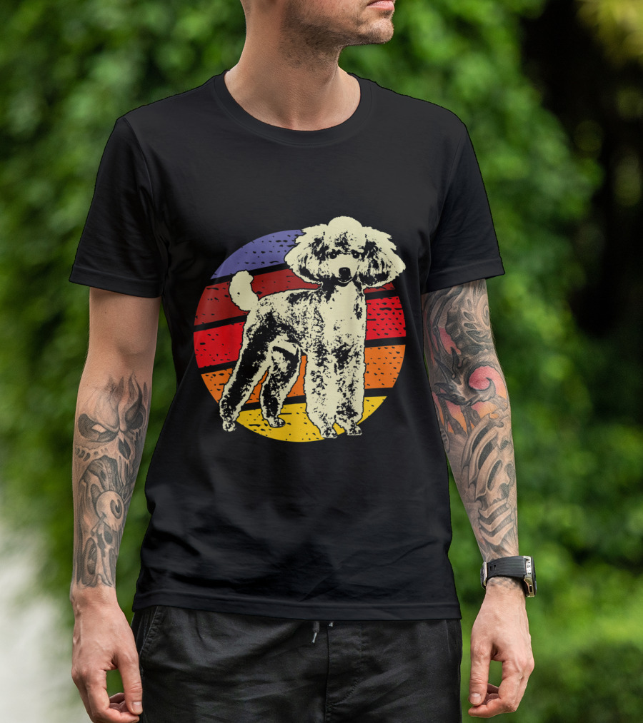 Vintage Poodle Dad Retro Rainbow Stripes T-Shirt
