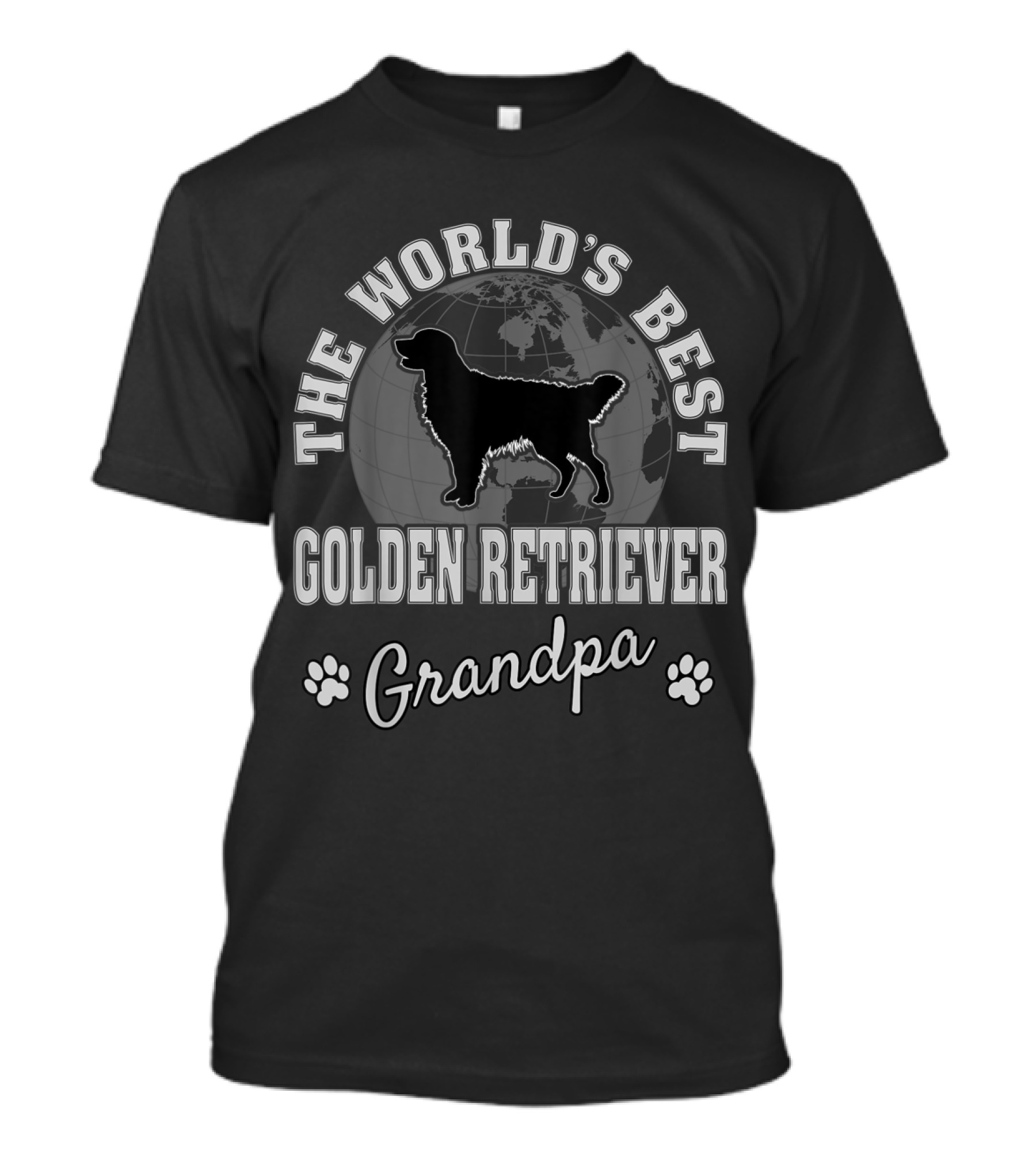 The World's Best Golden Retriever Grandpa Globe And Silhouette With Paw Prints T-Shirt