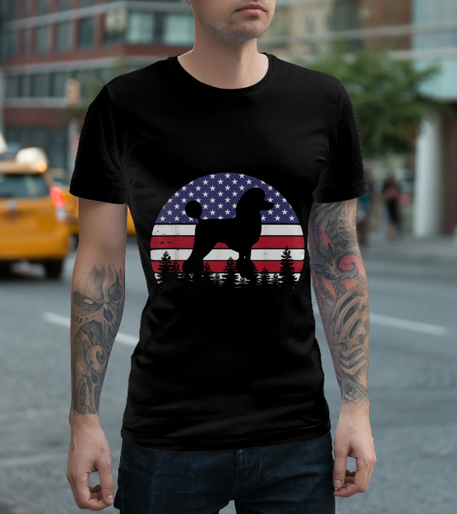 Vintage Poodle Dog American Flag 4th of July Patriotic T-Shirt