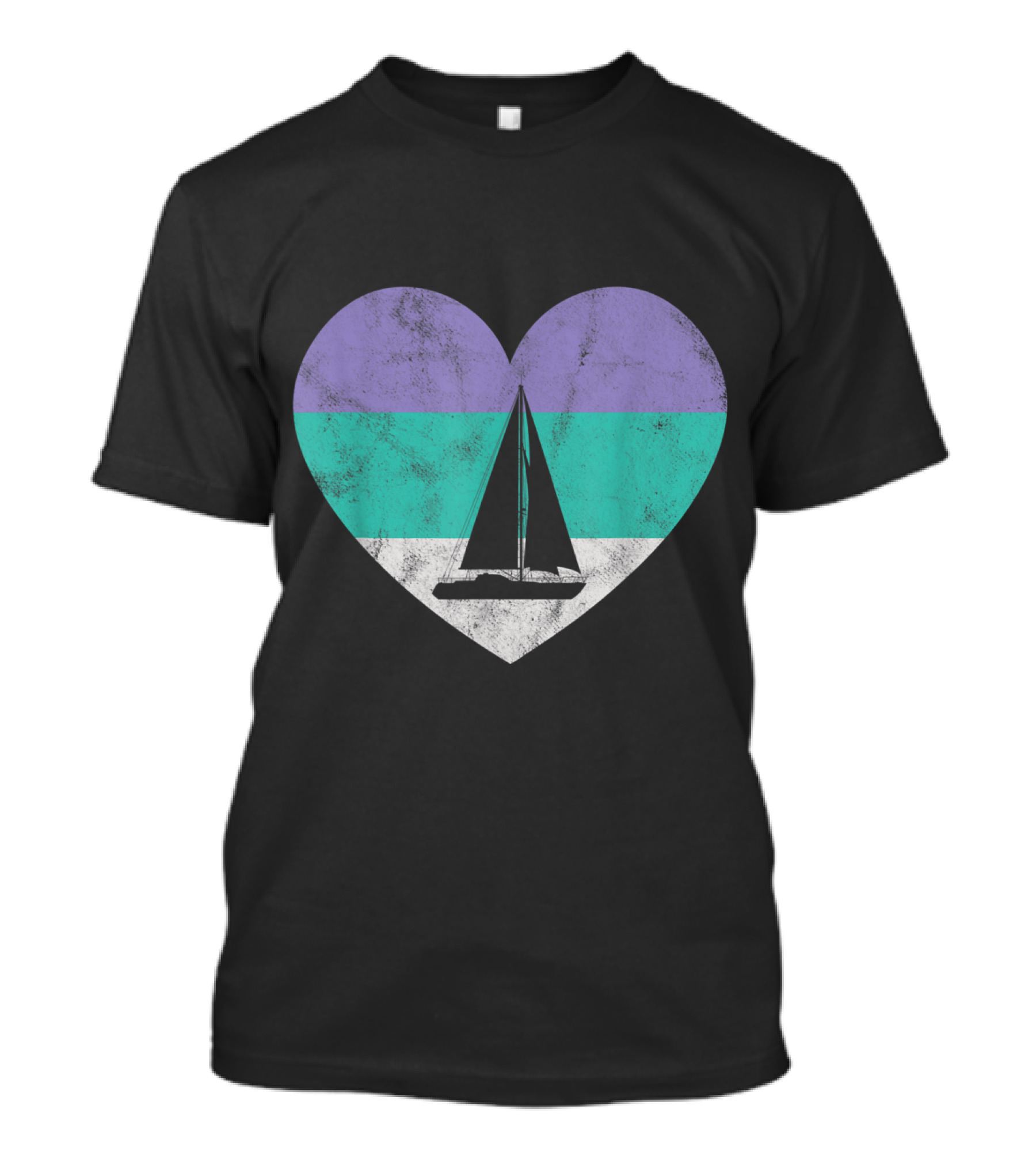 Sailboat Sailing Heart With Purple Green Stripes T-Shirt