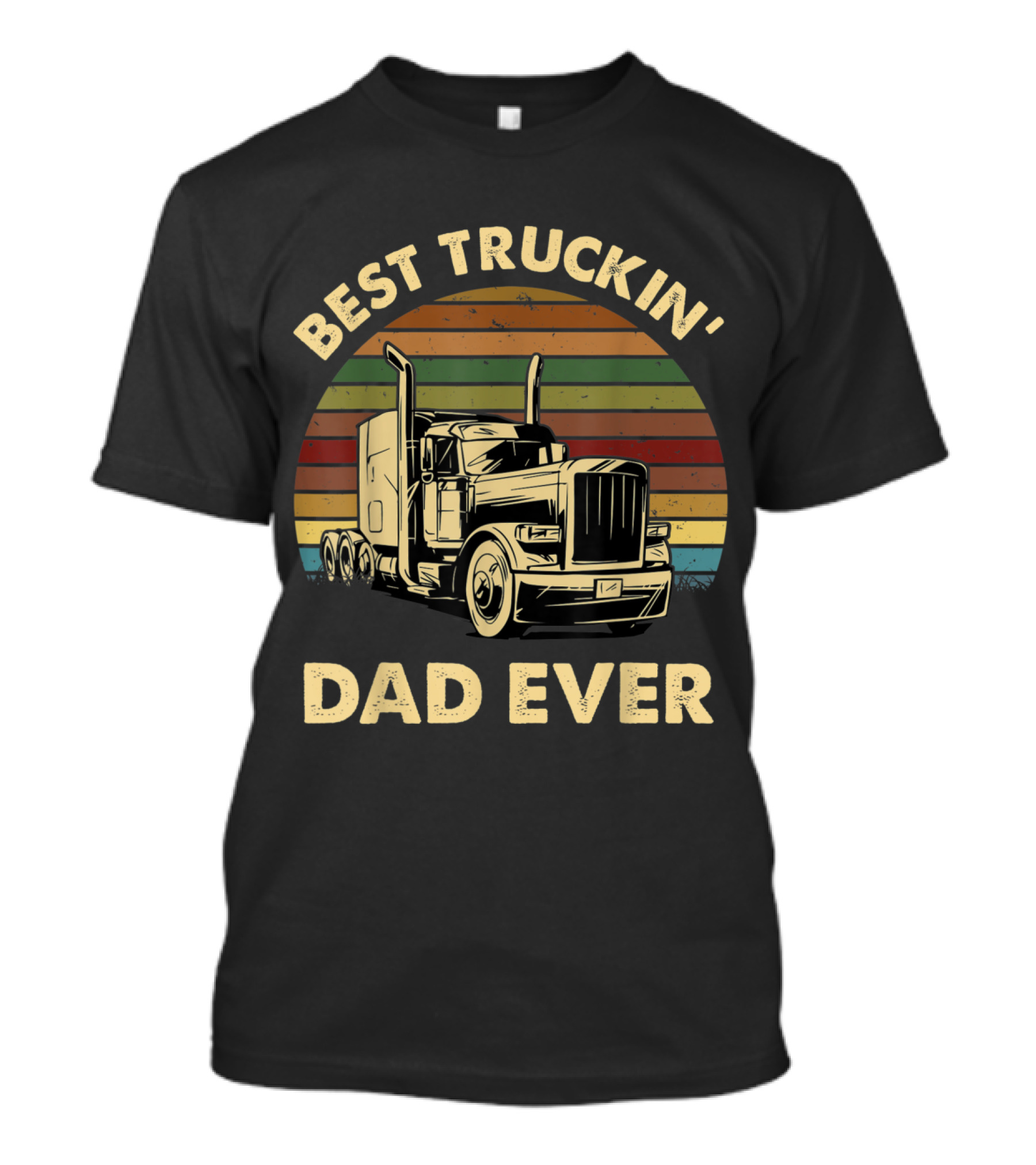 Best Truckin' Dad Ever Vintage Semi Truck Retro Stripes T-Shirt