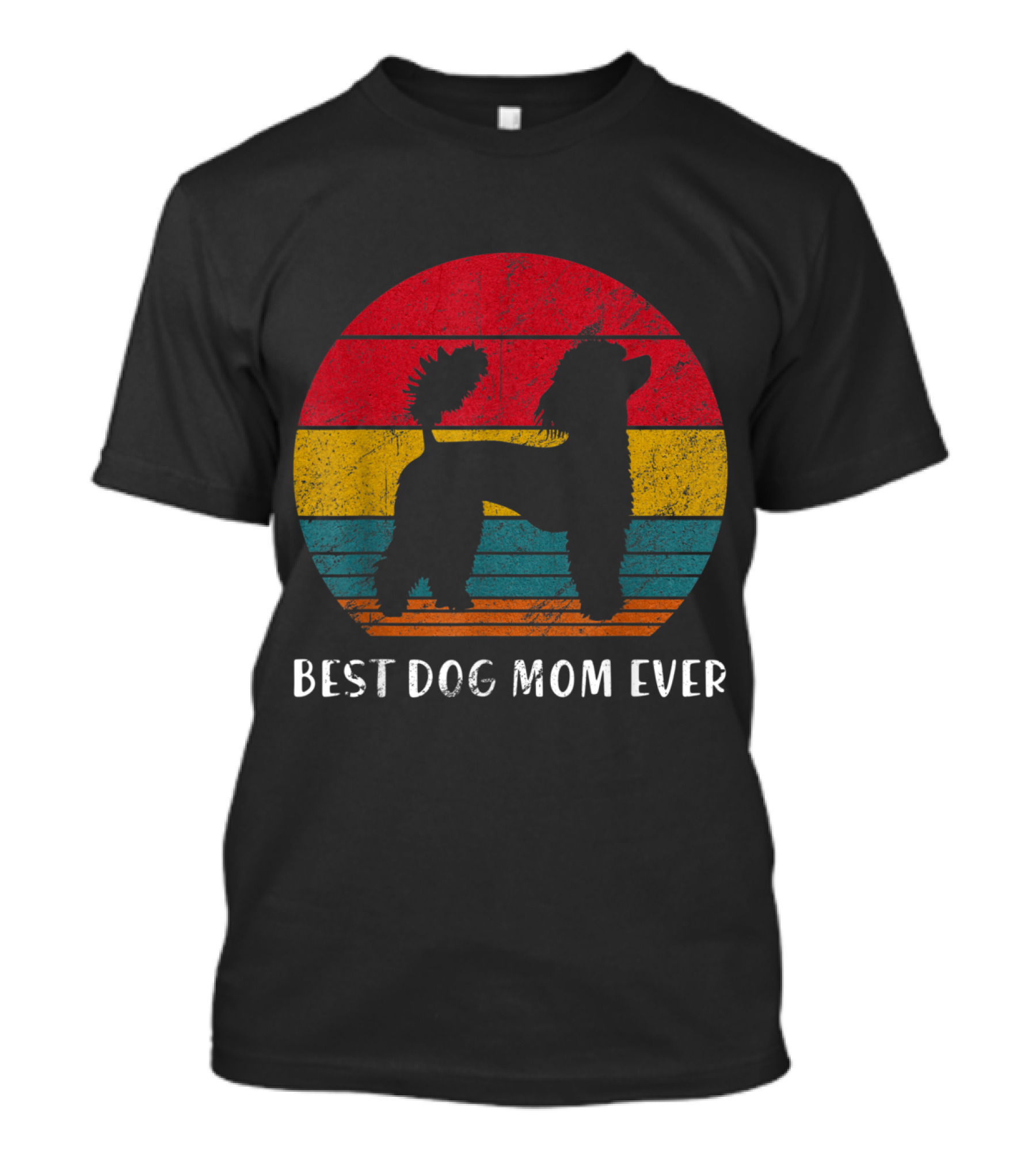 Best Dog Mom Ever Vintage Poodle Silhouette Retro Stripe Circle T-Shirt