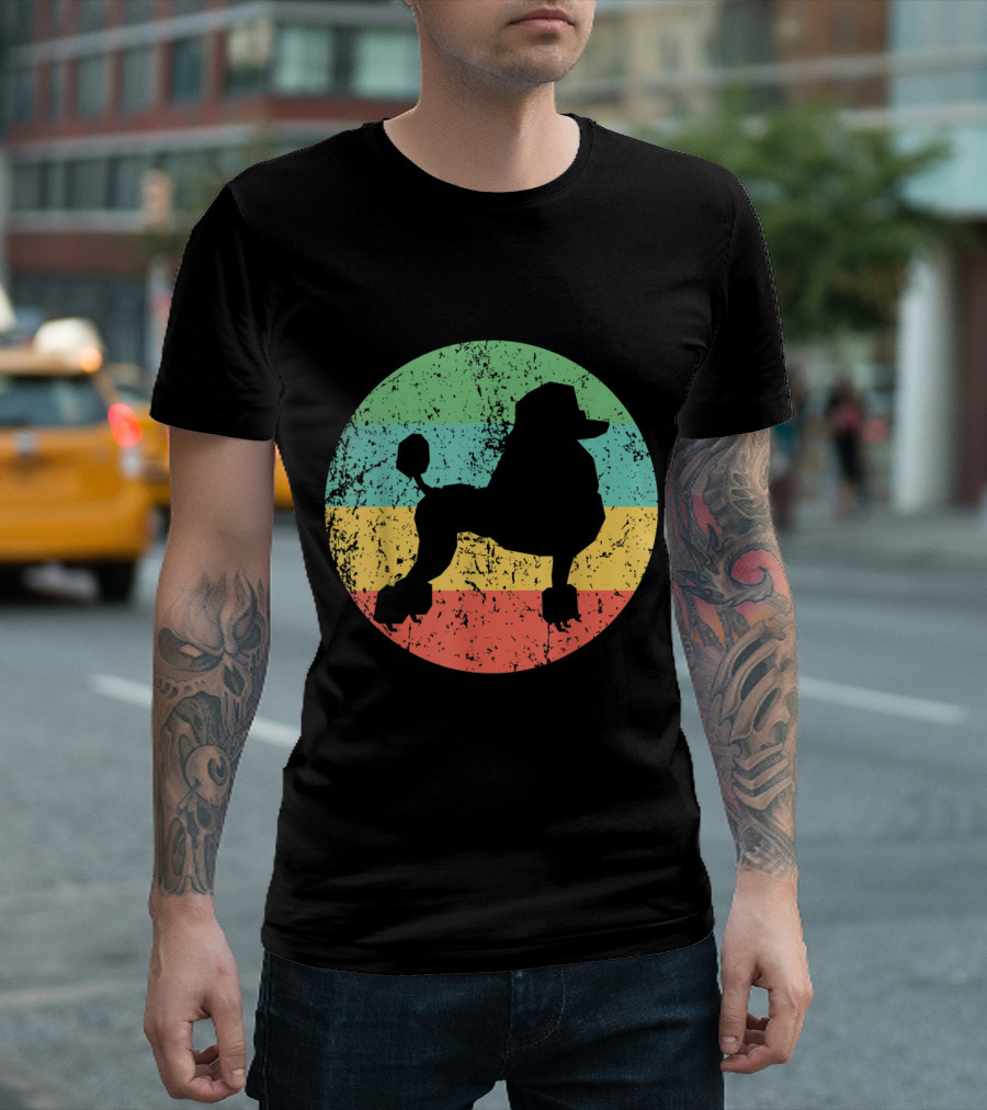 Poodle Vintage Poo Retro Silhouette Stripes T-Shirt