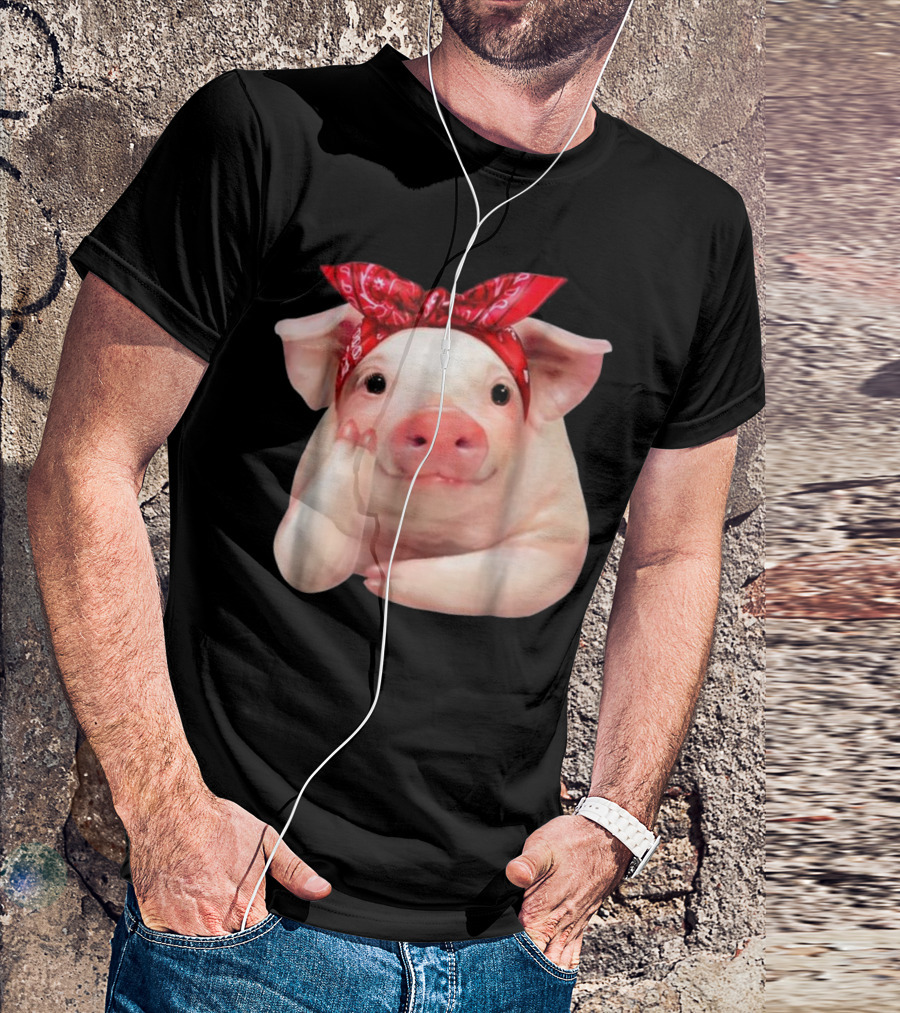 Red Bandanna Pig I Love Piggy Funny T-Shirt
