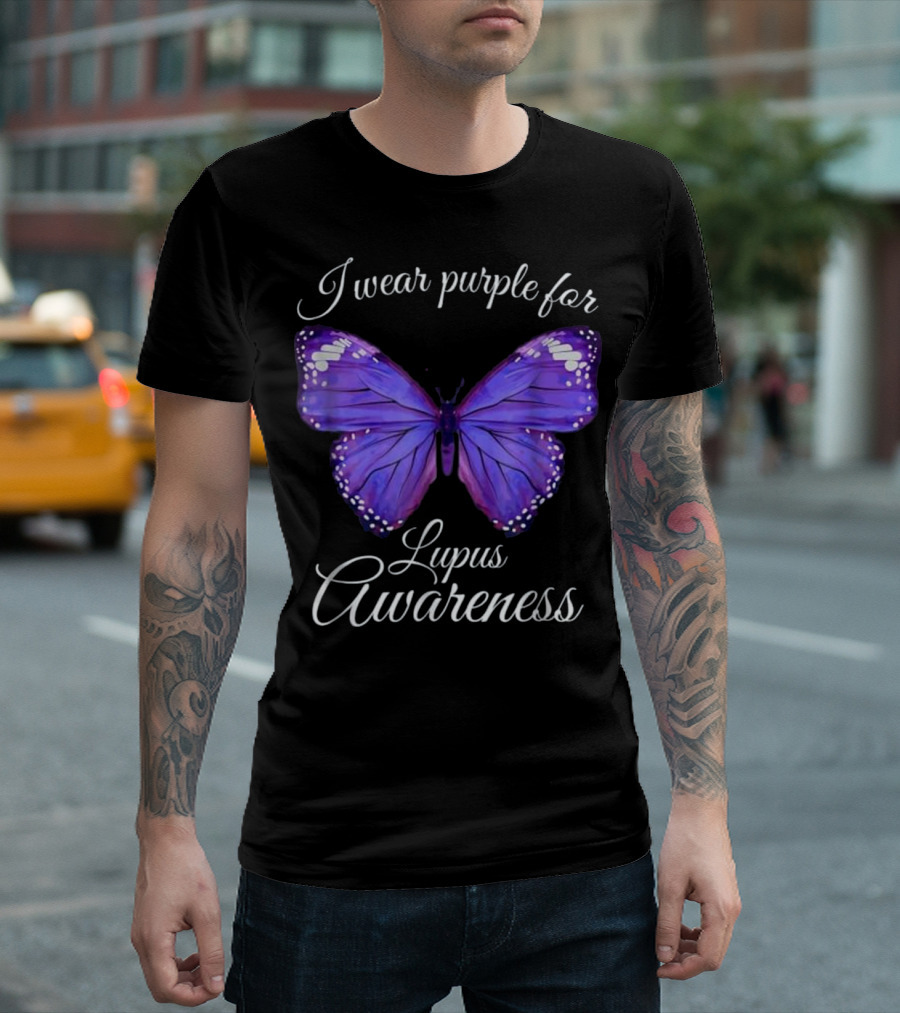 I Wear Purple for Lupus Awareness Butterfly T-Shirt