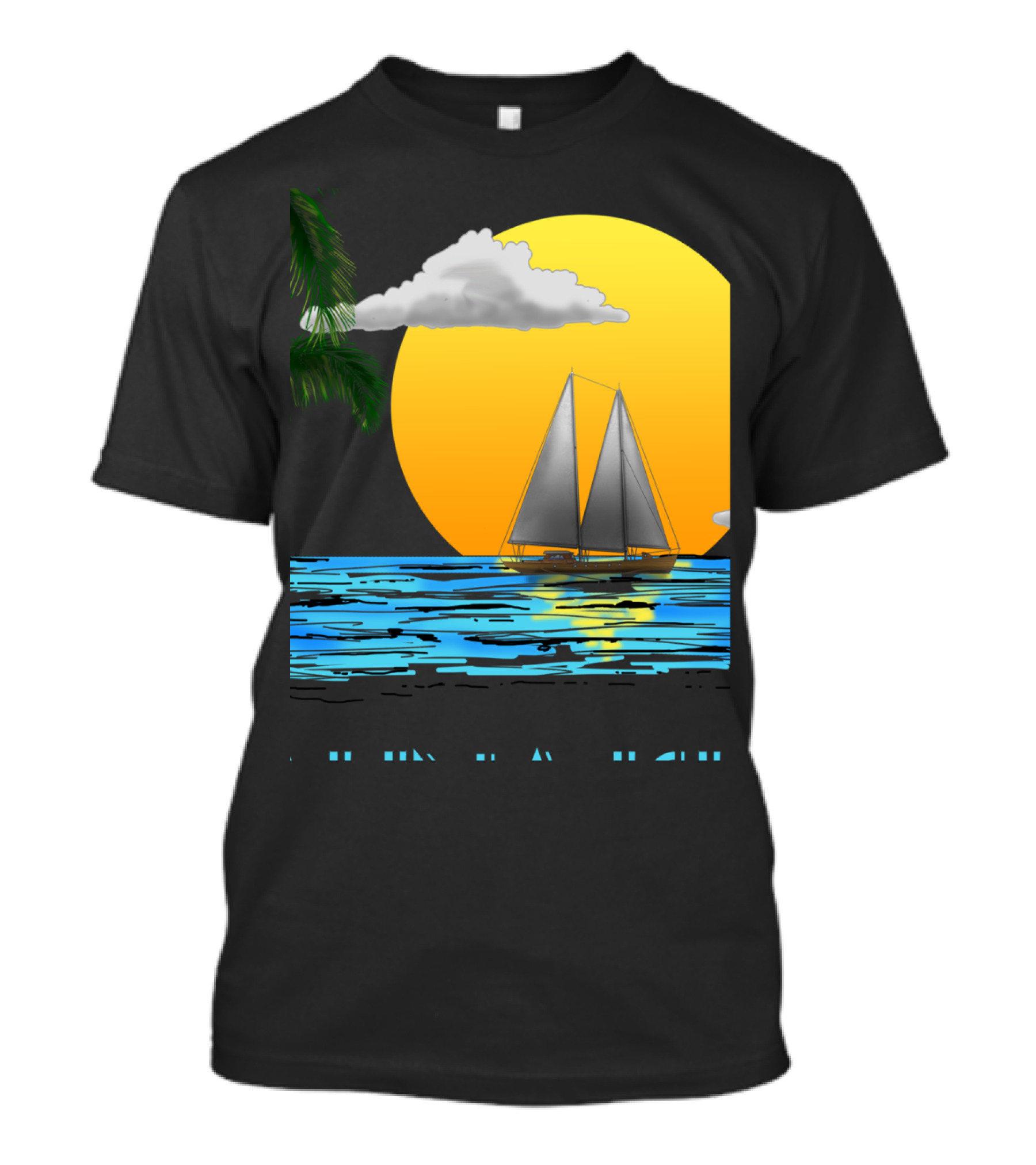 Sailing Catalina Island California Sunset Palm Ocean Scene T-Shirt