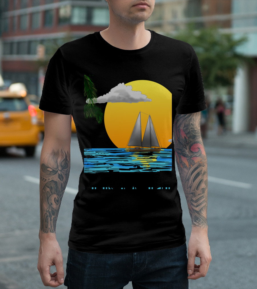 Sailing Catalina Island California Sunset Palm Ocean Scene T-Shirt