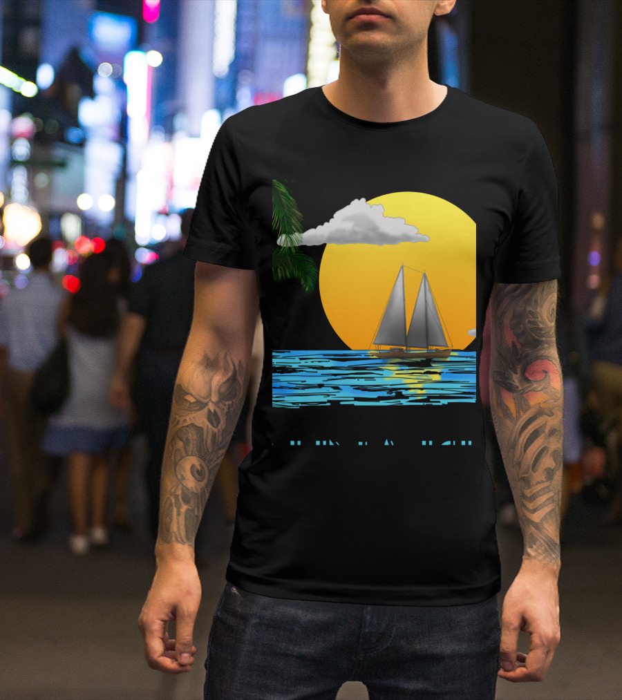 Sailing Catalina Island California Sunset Palm Ocean Scene T-Shirt