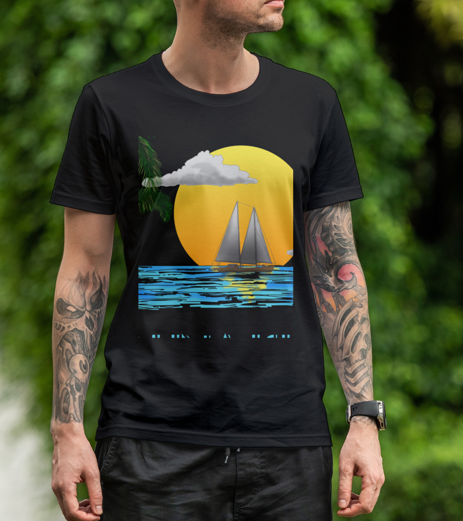 Sailing Catalina Island California Sunset Palm Ocean Scene T-Shirt