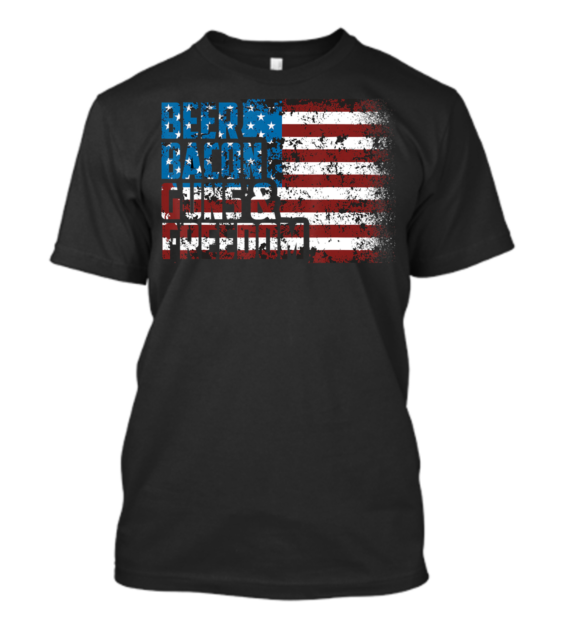 Beer Bacon Guns And Freedom USA Flag Vintage T-Shirt