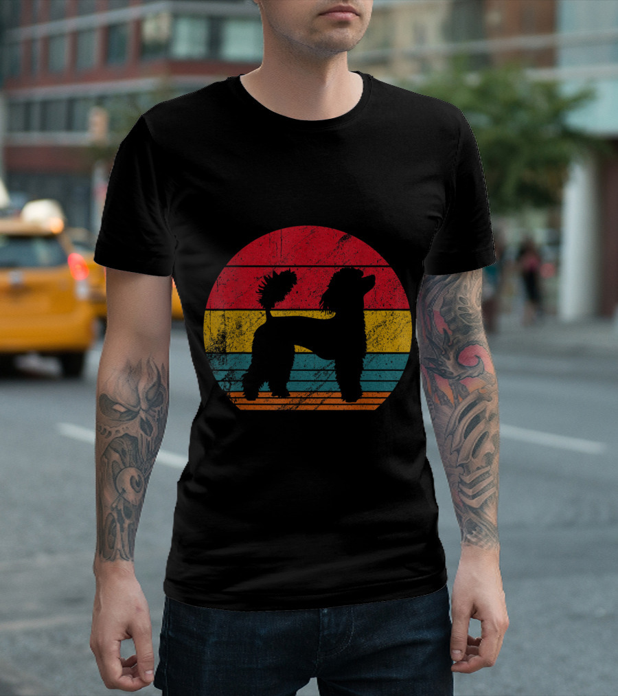 Retro Striped Poodle Silhouette Vintage Dog T-Shirt