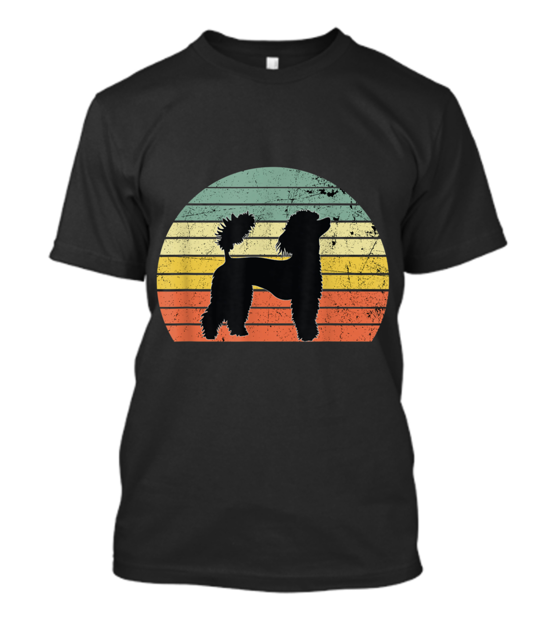 Poodle Silhouette Retro Stripes Vintage Dog T-Shirt
