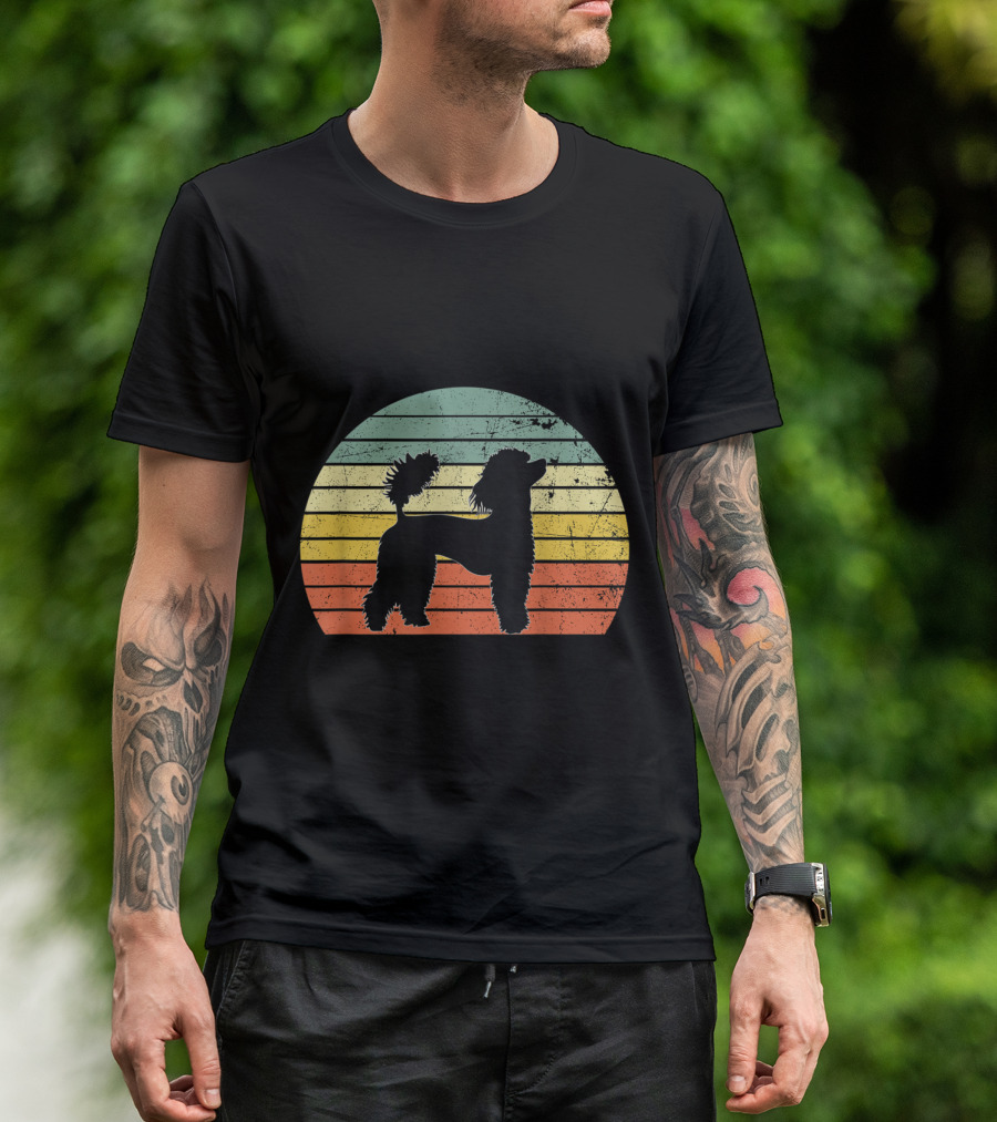 Poodle Silhouette Retro Stripes Vintage Dog T-Shirt