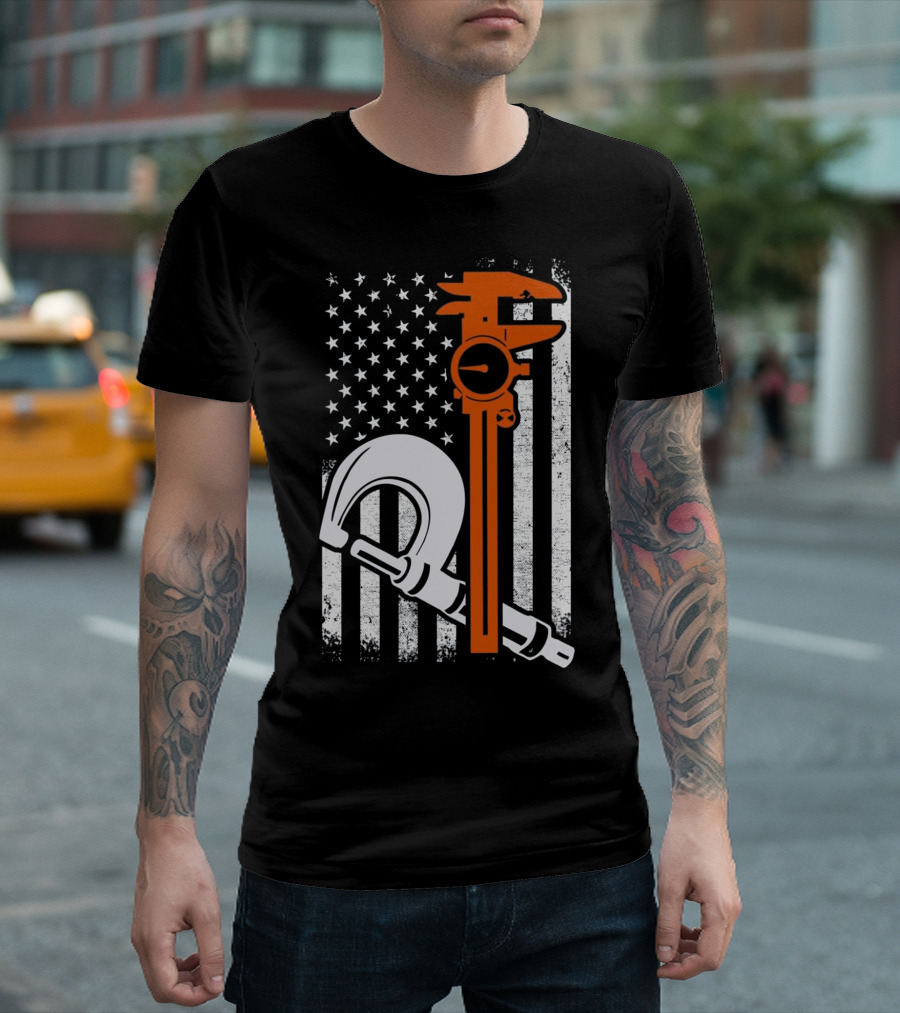 American Flag Machinist Engineer Wrench Concept T-Shirt