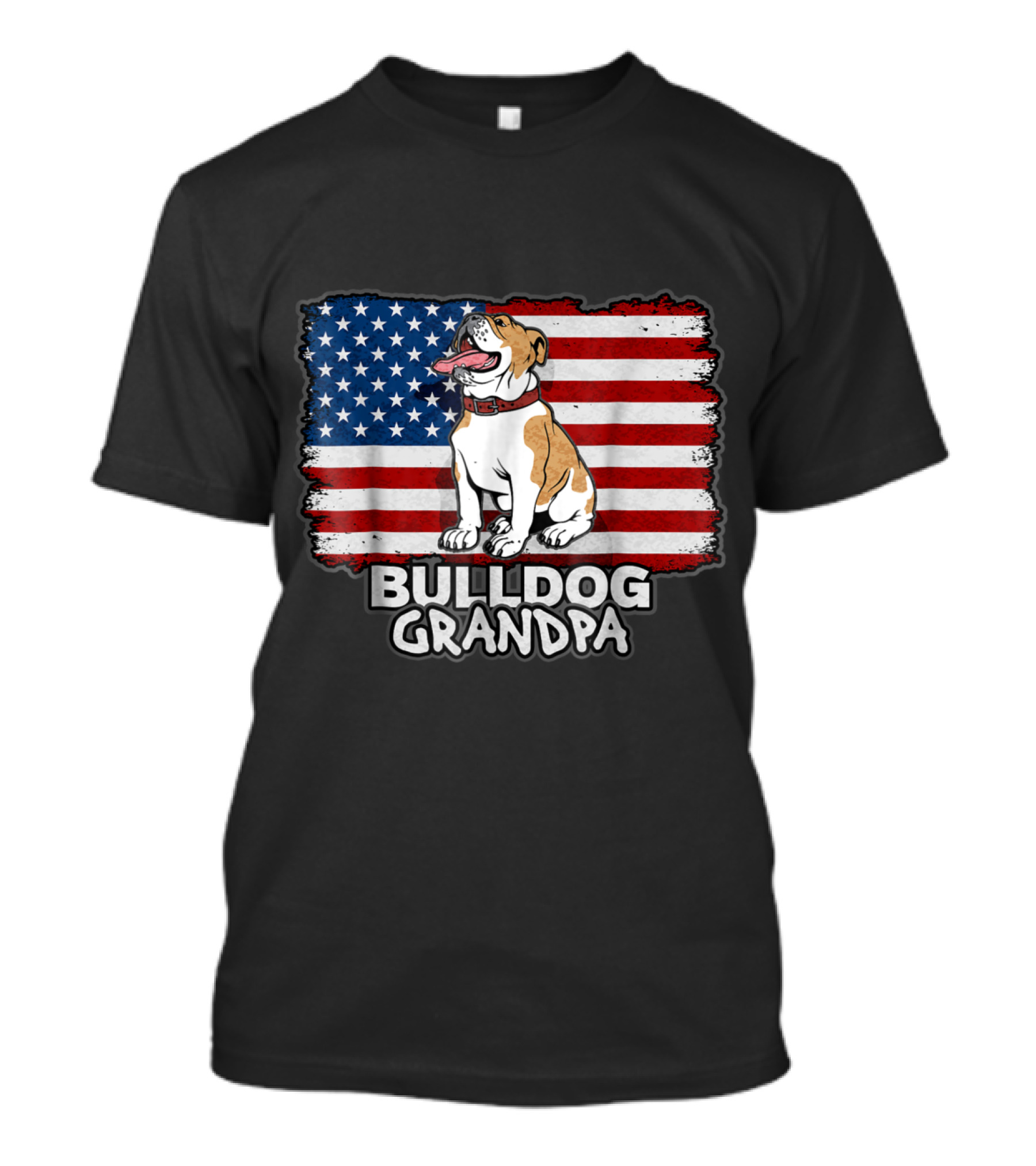 Bulldog Grandpa With American Flag Background T-Shirt