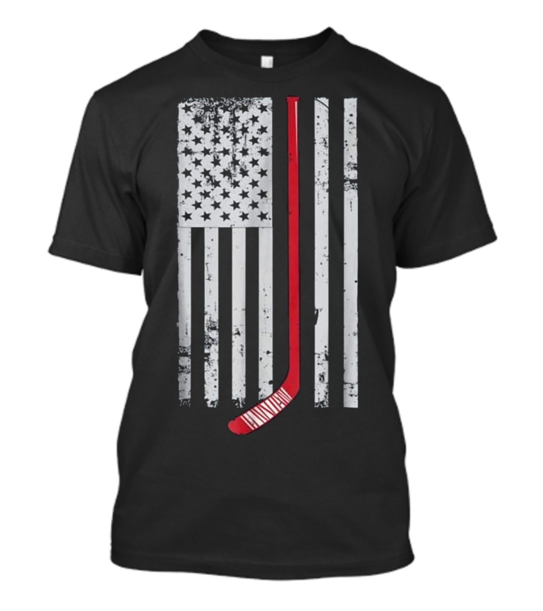 Red Hockey Stick American Flag Hockey Patriotic T-Shirt