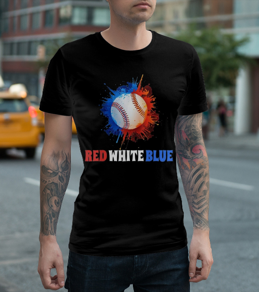 4th July Red White Blue Baseball Splash US T-Shirt