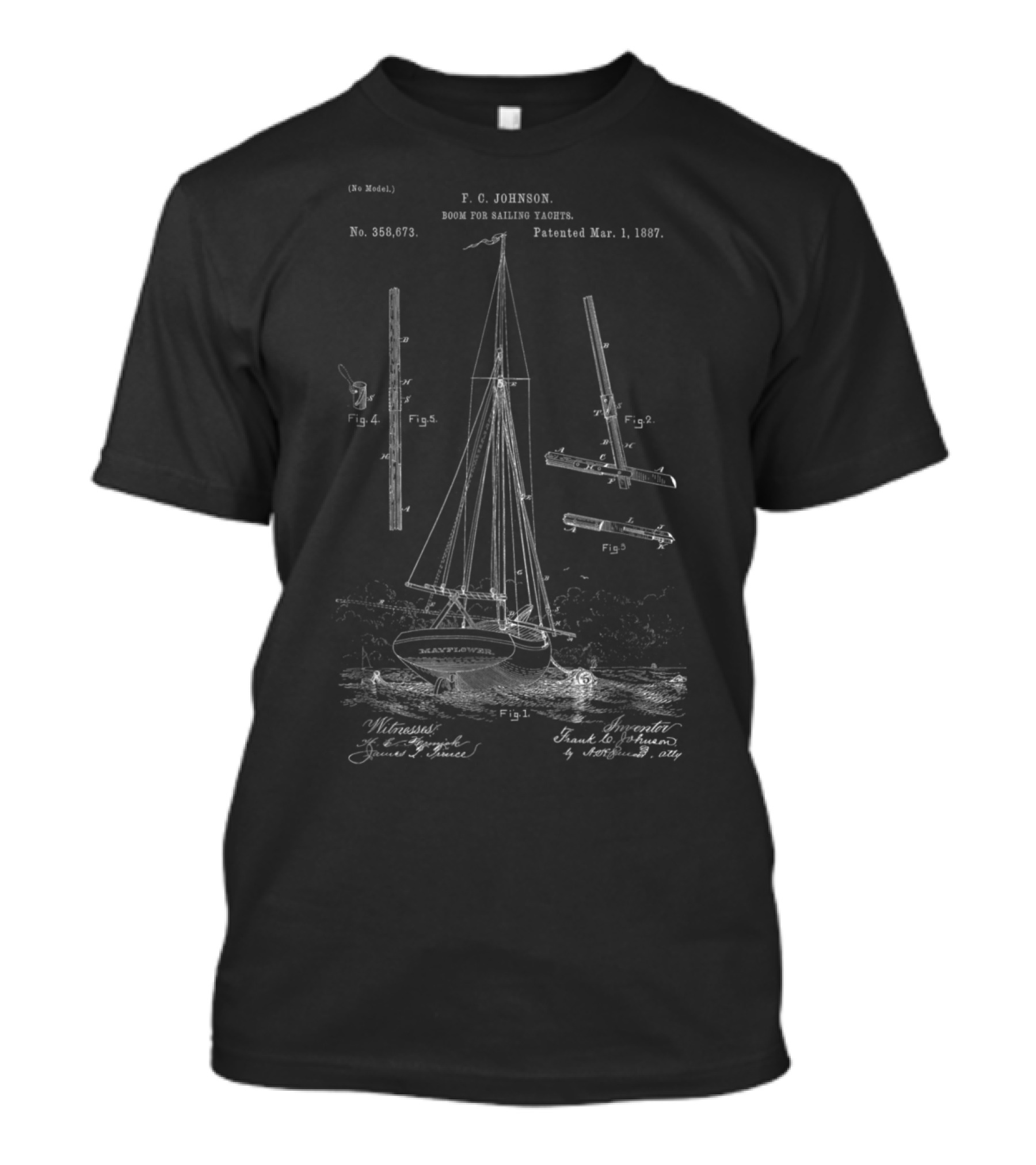 F.C. Johnson Boom For Sailing Yachts Patent March 1 1887 No. 356673 T-Shirt