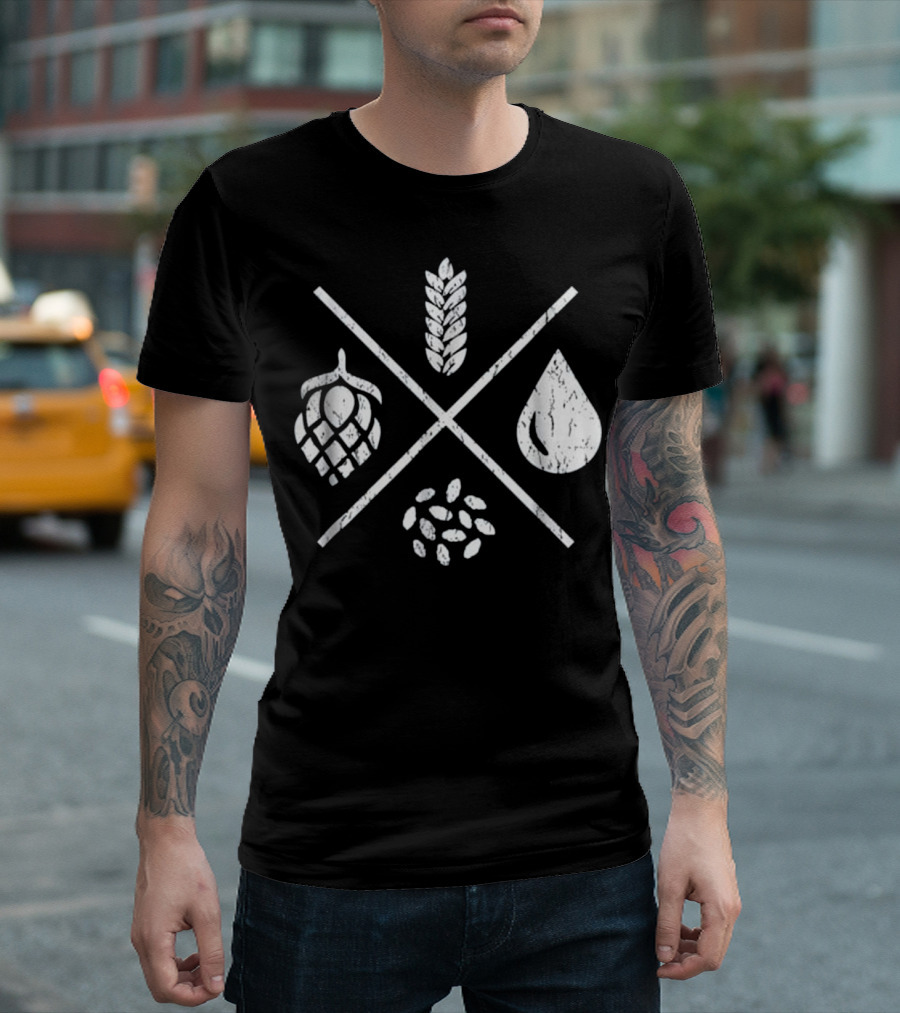 Beer Brewing Barley Water Yeast Hops Homebrewing Essentials Icons T-Shirt