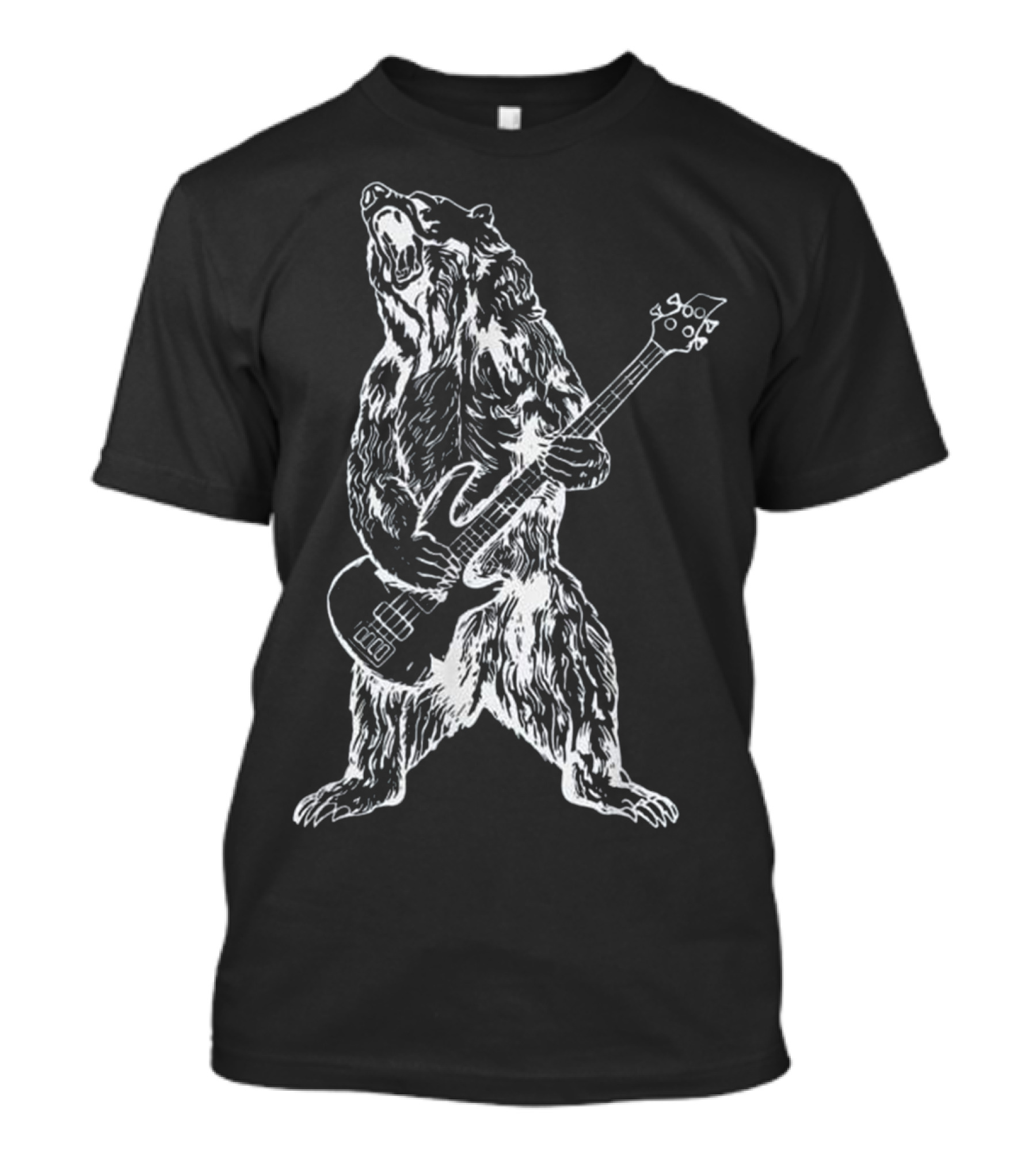 Funny Bear Playing Bass Guitar Musician Roaring Performance T-Shirt