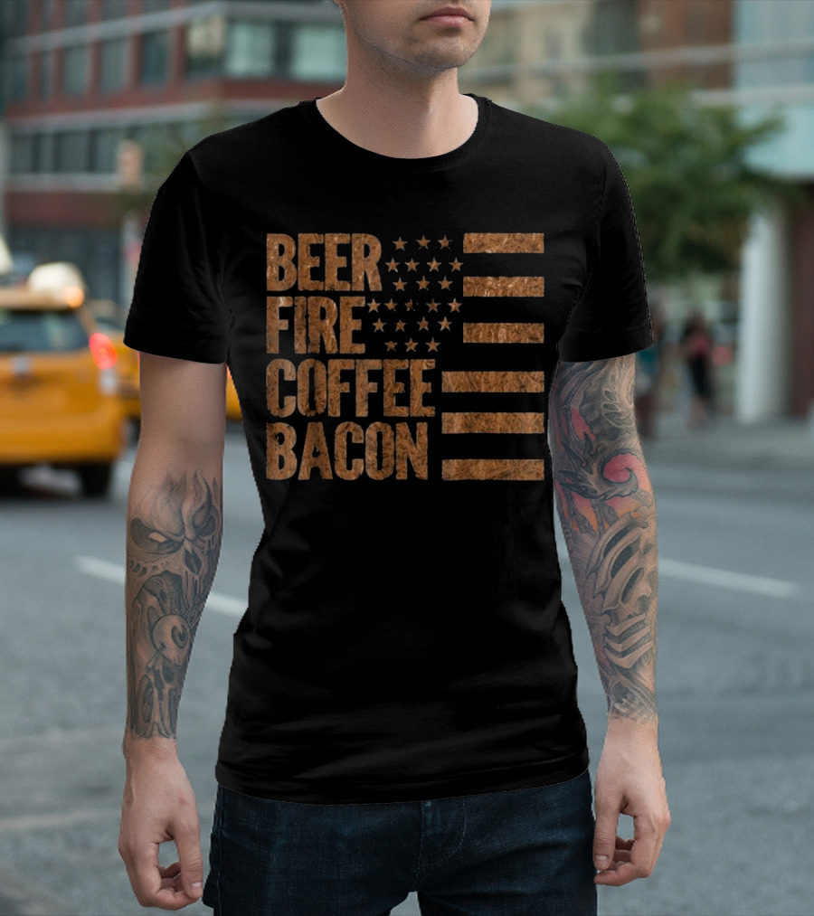 BEER FIRE COFFEE BACON USA FLAG T-Shirt