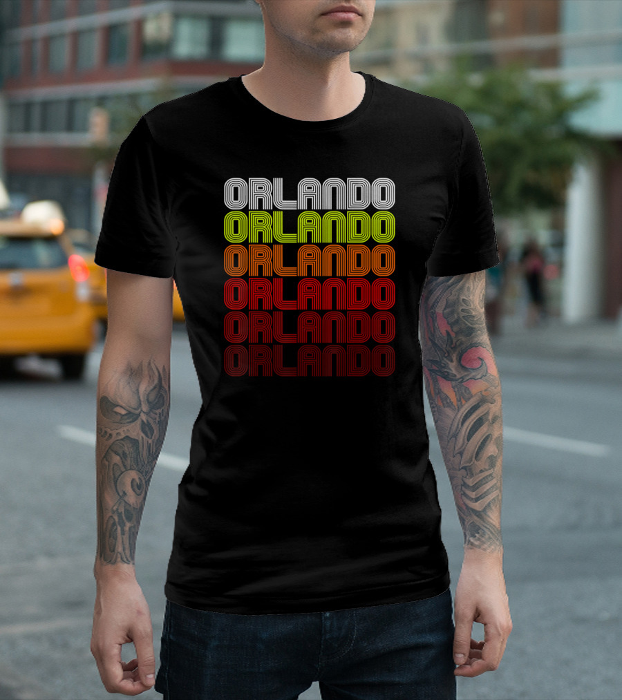 Orlando Retro 70s 80s Stripe Text Design with Bold Gradient Colors T-Shirt