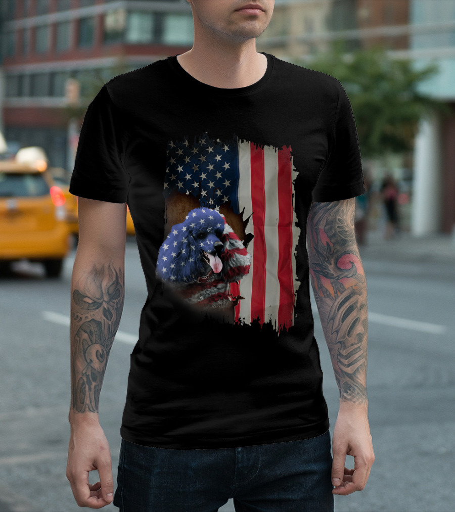 Poodle US Flag Stars And Stripes 4th Of July T-Shirt
