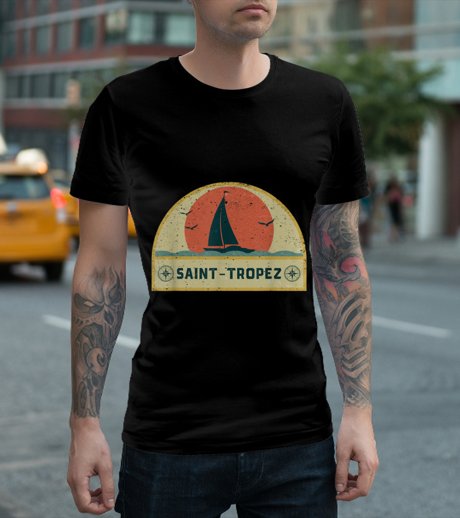 Saint Tropez France Sailing Vacation Sunset Ocean Scene T-Shirt