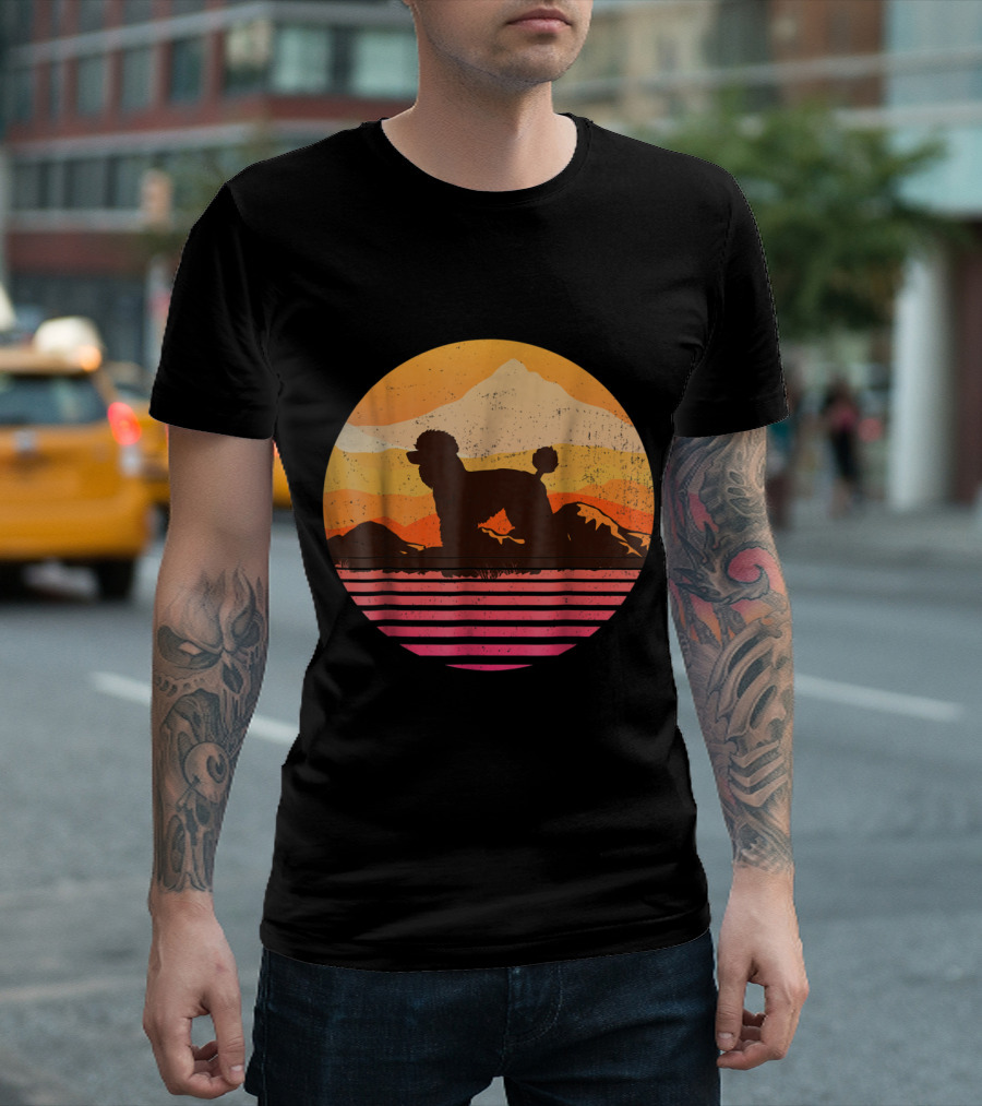 Poodle Silhouette with Sunset Mountain Landscape T-Shirt