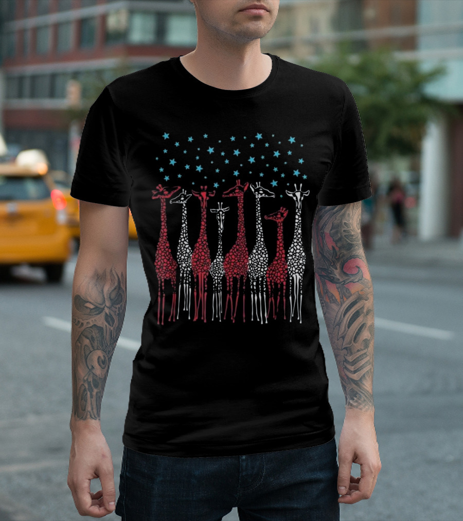 Red White And Blue Giraffes With Stars T-Shirt