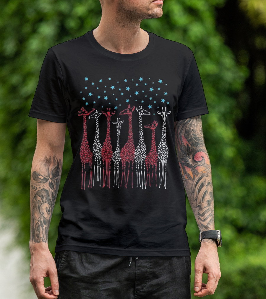 Red White And Blue Giraffes With Stars T-Shirt