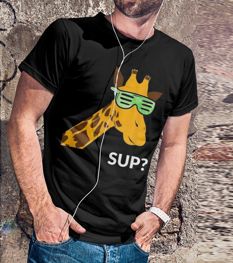 Giraffe Sup Funny Zoo Lovers Cool Green Sunglasses T-Shirt