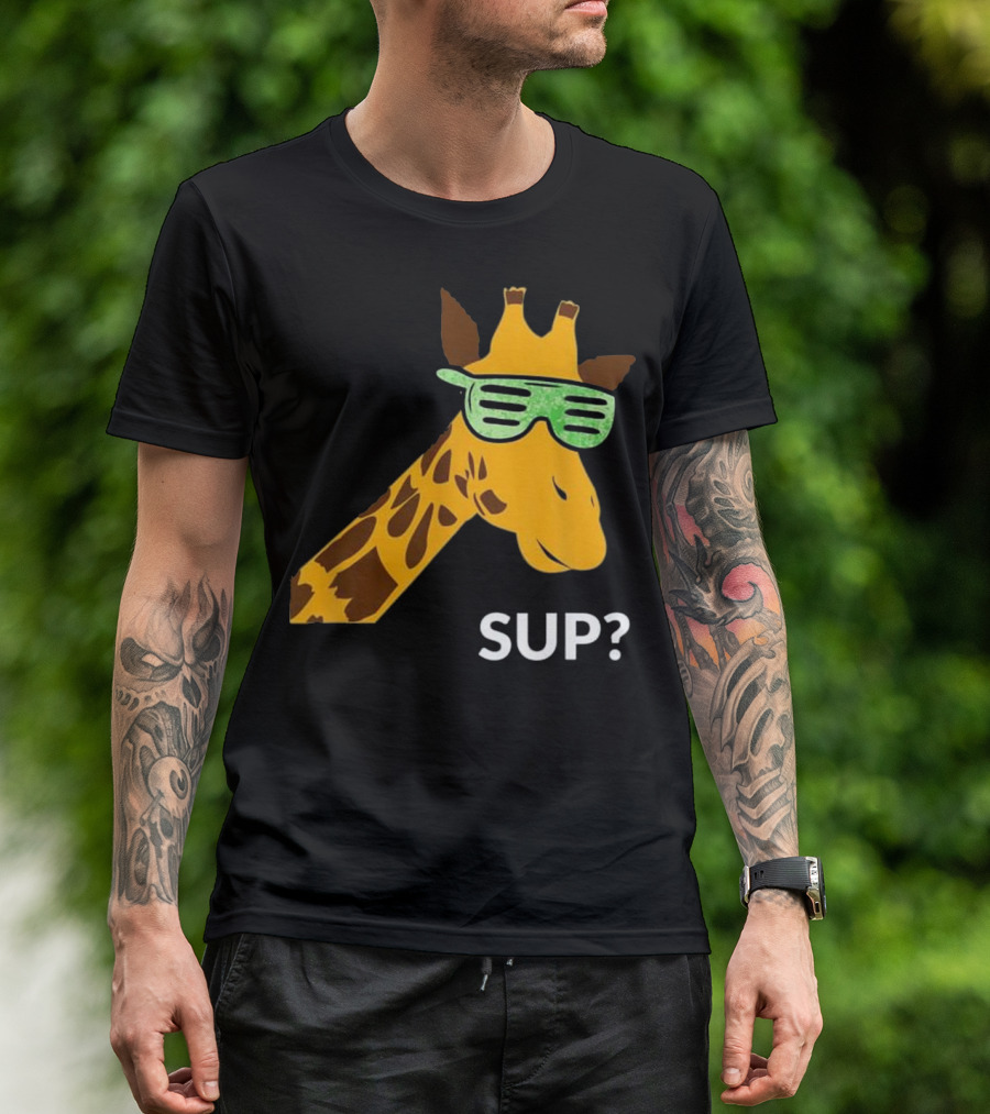 Giraffe Sup Funny Zoo Lovers Cool Green Sunglasses T-Shirt