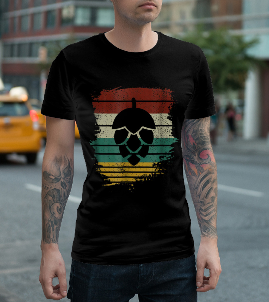 Mens Craft Beer Hop Bloss Vintage Stripes T-Shirt