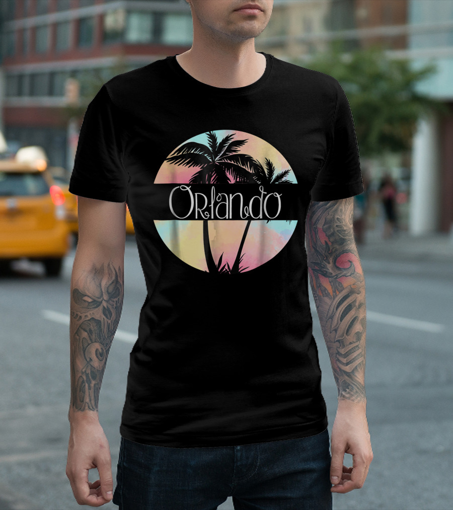 Orlando Florida FL Souvenir Pastel Palm Trees Retro Circle T-Shirt