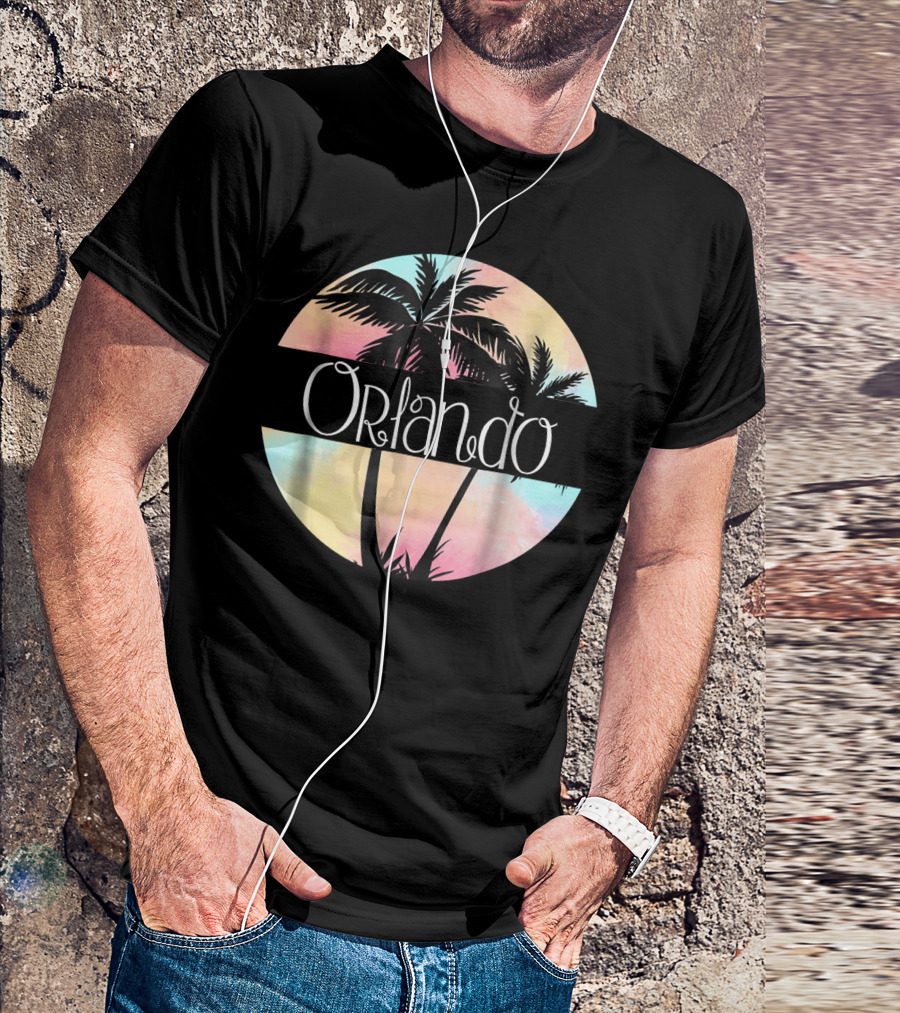 Orlando Florida FL Souvenir Pastel Palm Trees Retro Circle T-Shirt