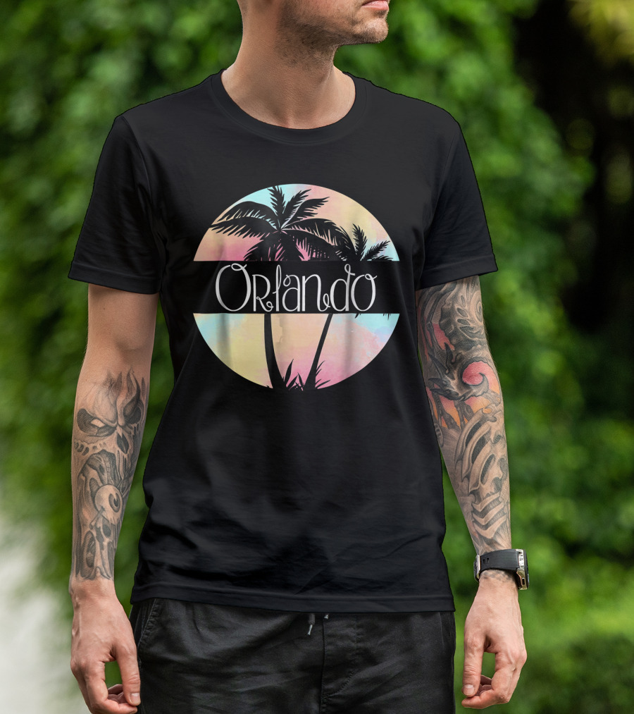 Orlando Florida FL Souvenir Pastel Palm Trees Retro Circle T-Shirt