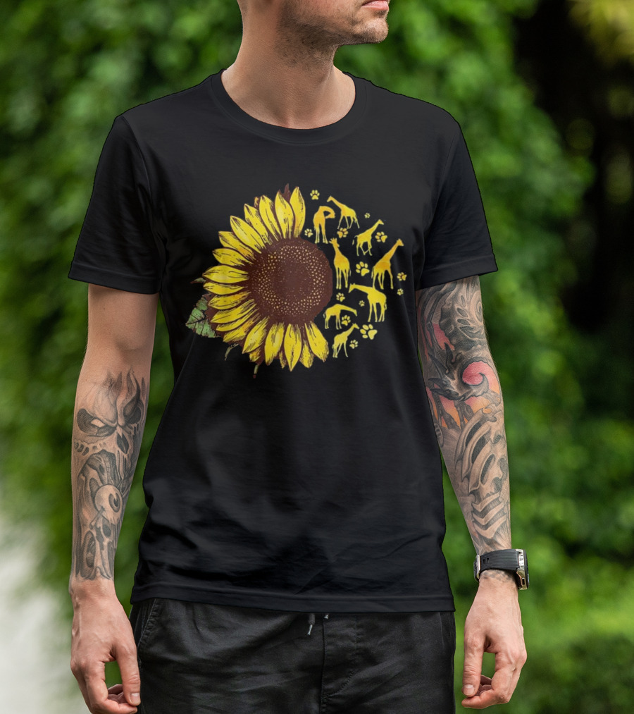 Giraffe Tiny Sunflower Paw Prints T-Shirt