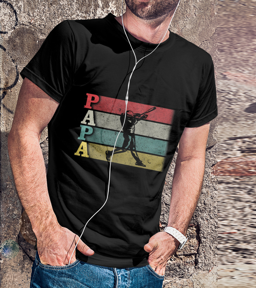 Papa Vintage Baseball Batter Retro Stripes T-Shirt